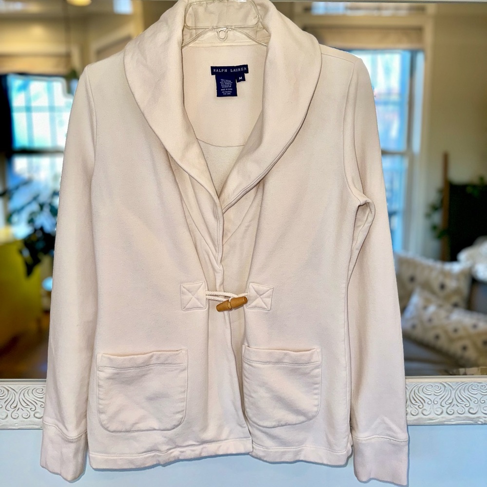 Ralph Lauren Cotton Cream Cozy Cardigan w/ Single Wooden Closure - M